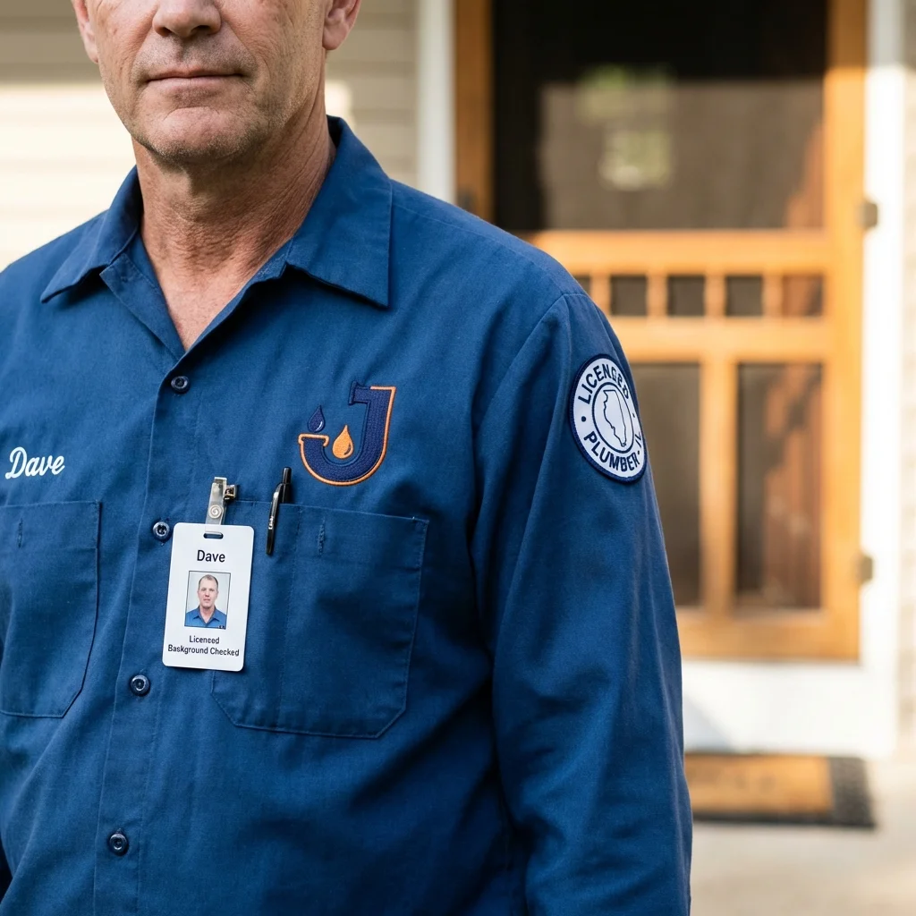 Licensed plumber showing ID badge in Rock Island, IL