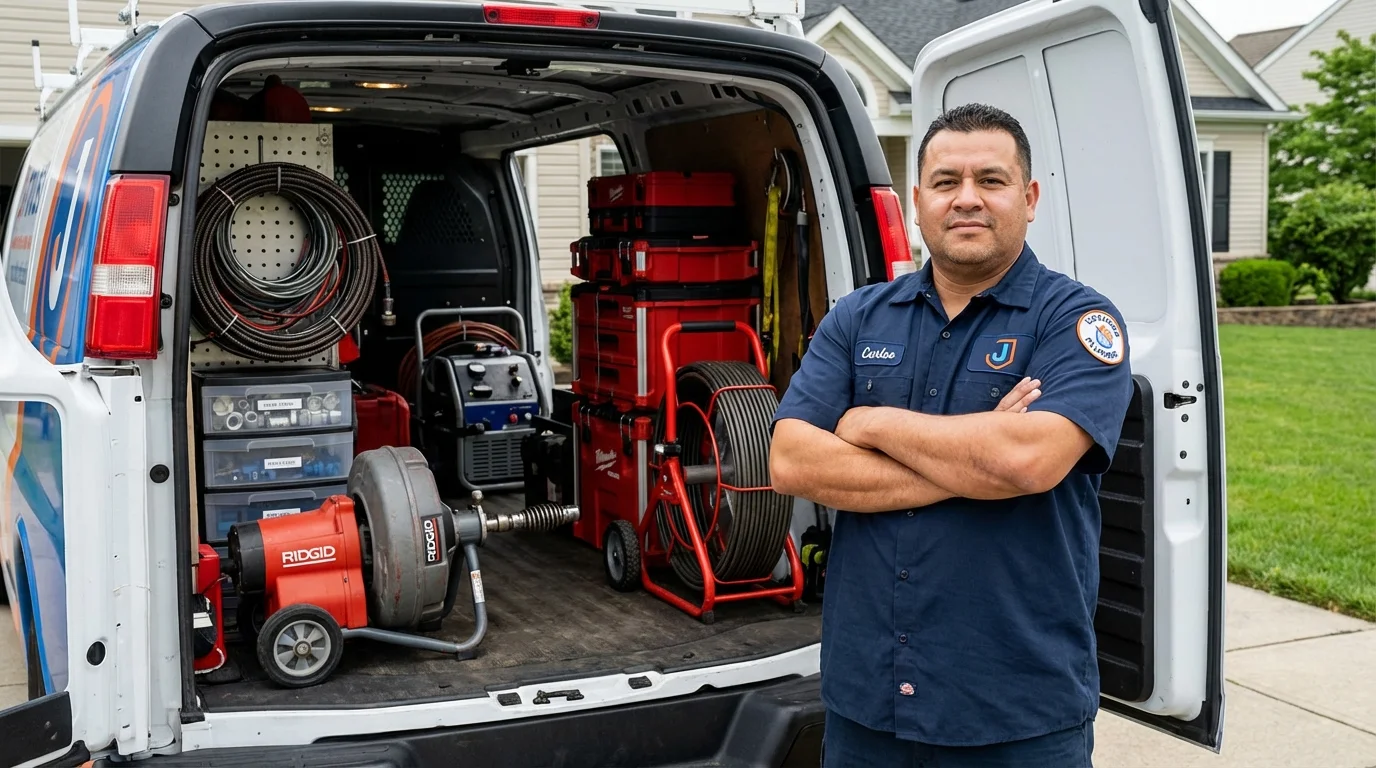Professional drain cleaning equipment and Johns Plumbing LLC plumber in Rock Island