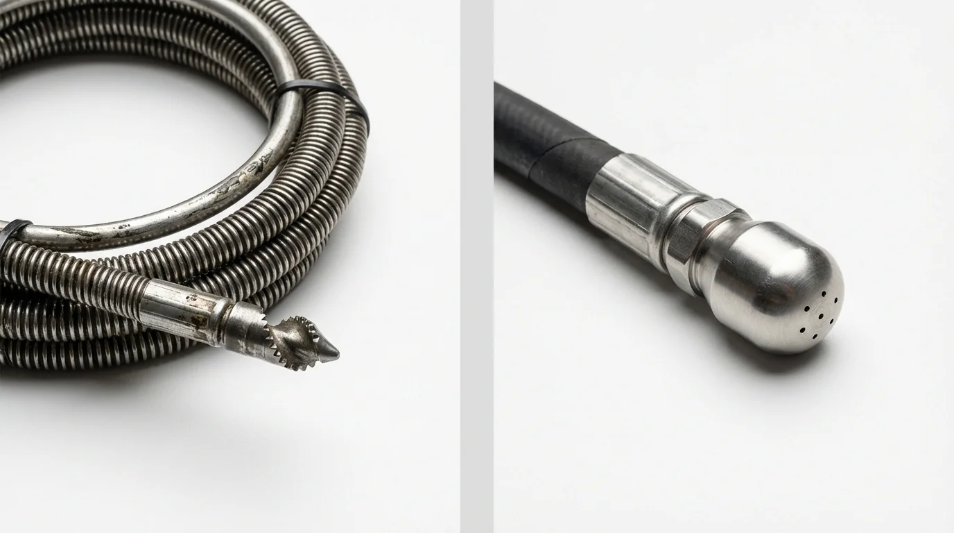 Drain snake cable and hydro jetting nozzle used for drain cleaning in Rock Island, IL