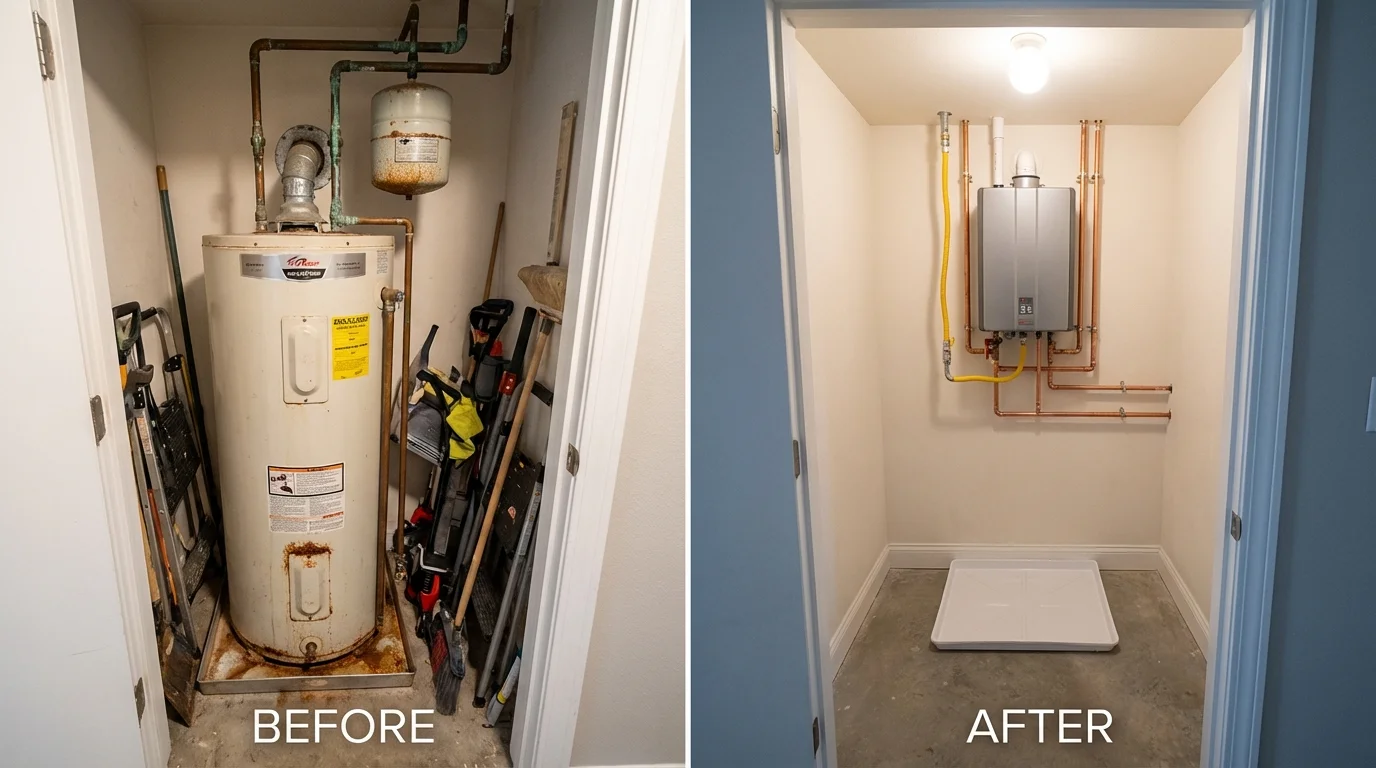 Tank water heater versus wall-mounted tankless unit comparison for Rock Island, IL homeowners